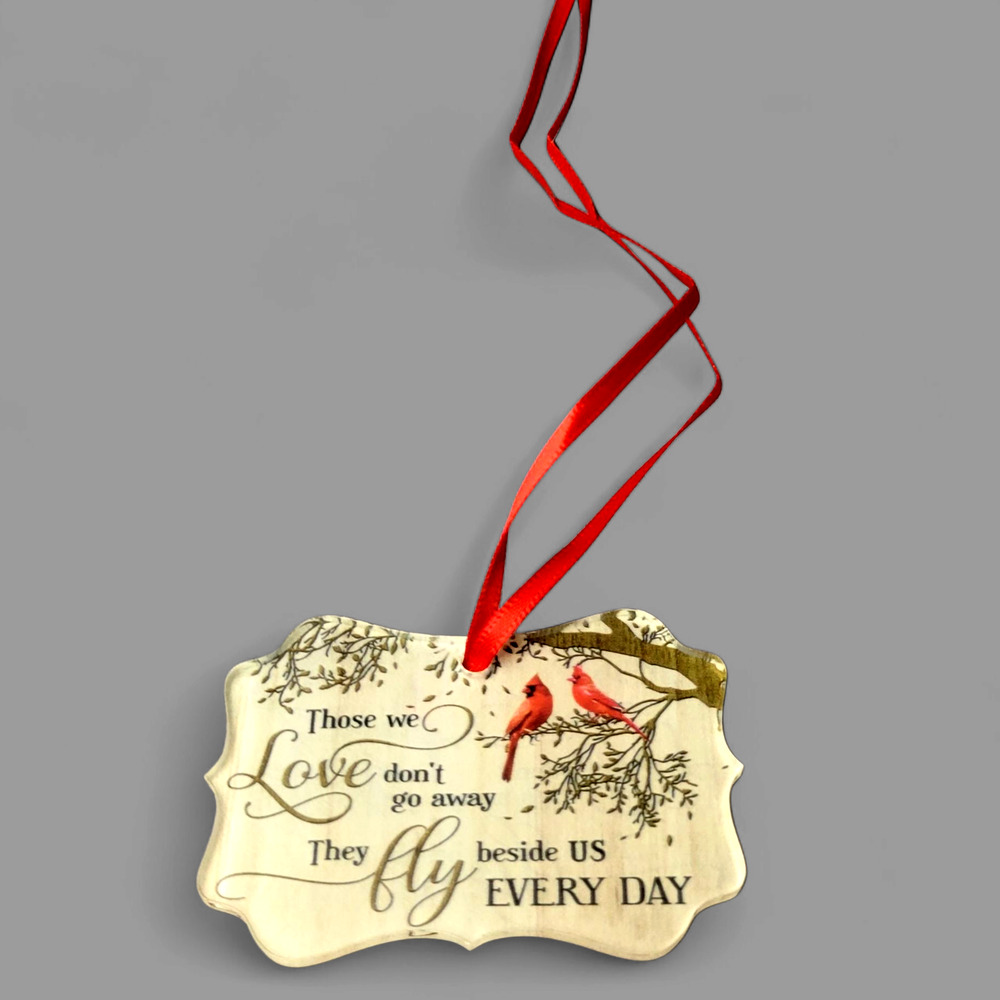 Memorial Cardinal Ornament‎ Hanging Plaque Red Ribbon Those We Love Quote Gift